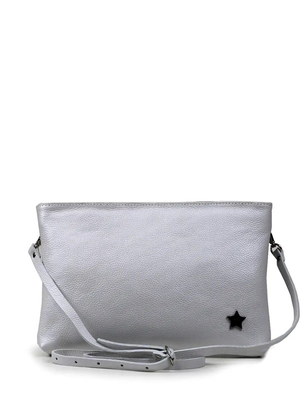 White Metallic Leather Bag with Shoulder Strap