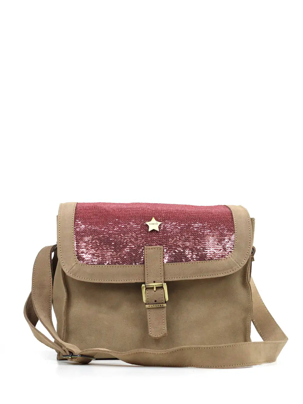 Beige Suede and Pink Glitter Bag