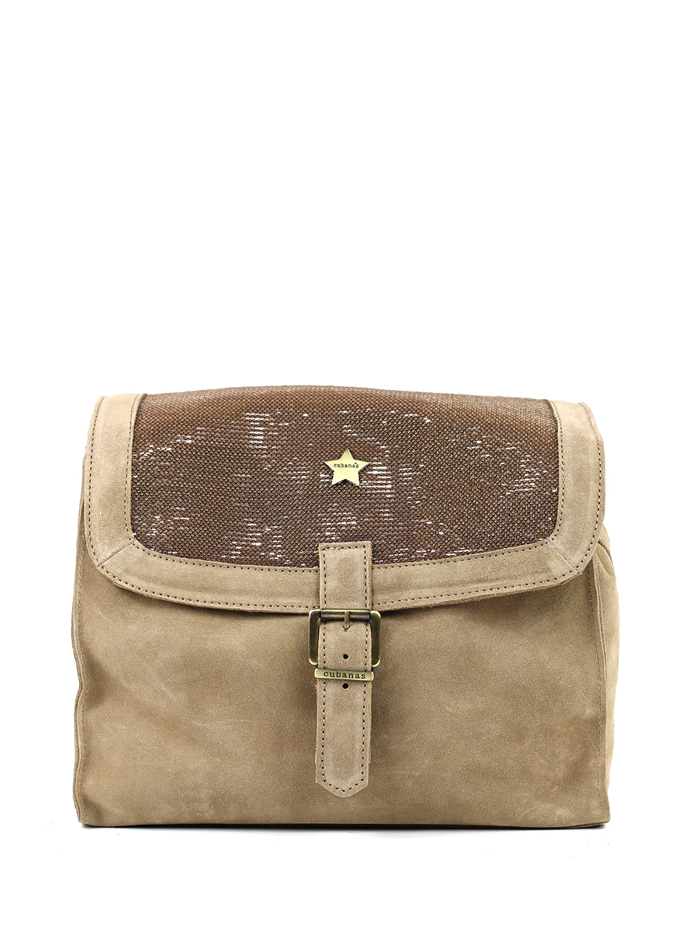 Beige Suede and Gold Glitter Bag