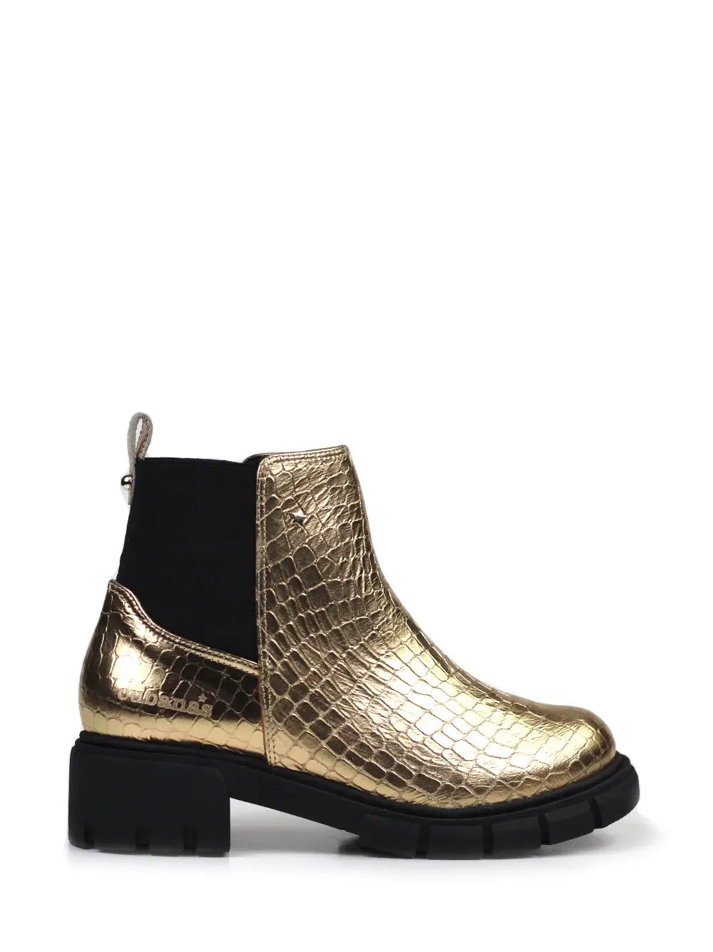 Golden Leather Boot with Crocodile Effect