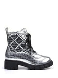 Silberner Lederstiefel mit Traktorsohle