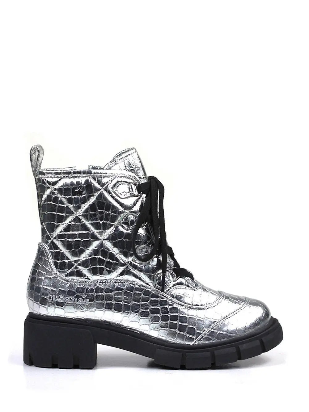 Silberner Lederstiefel mit Traktorsohle