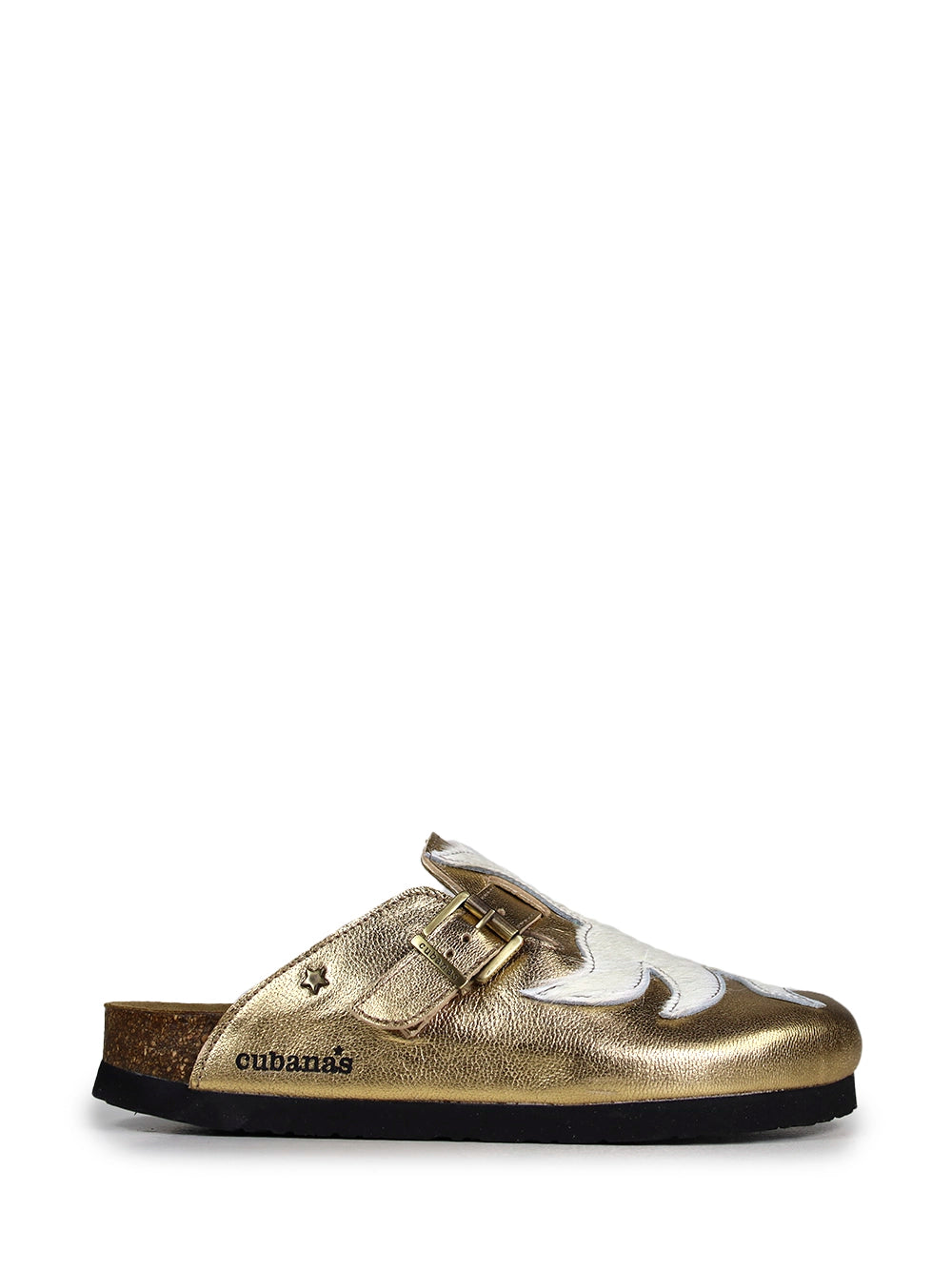 Sandália Maria em Pele Dourada e Pelo