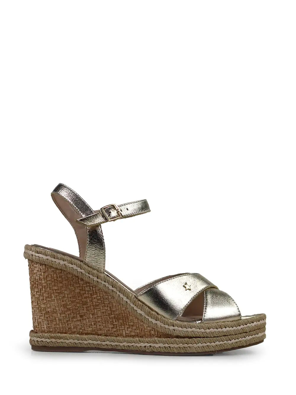 Gold Leather Cross-Strap Sandals