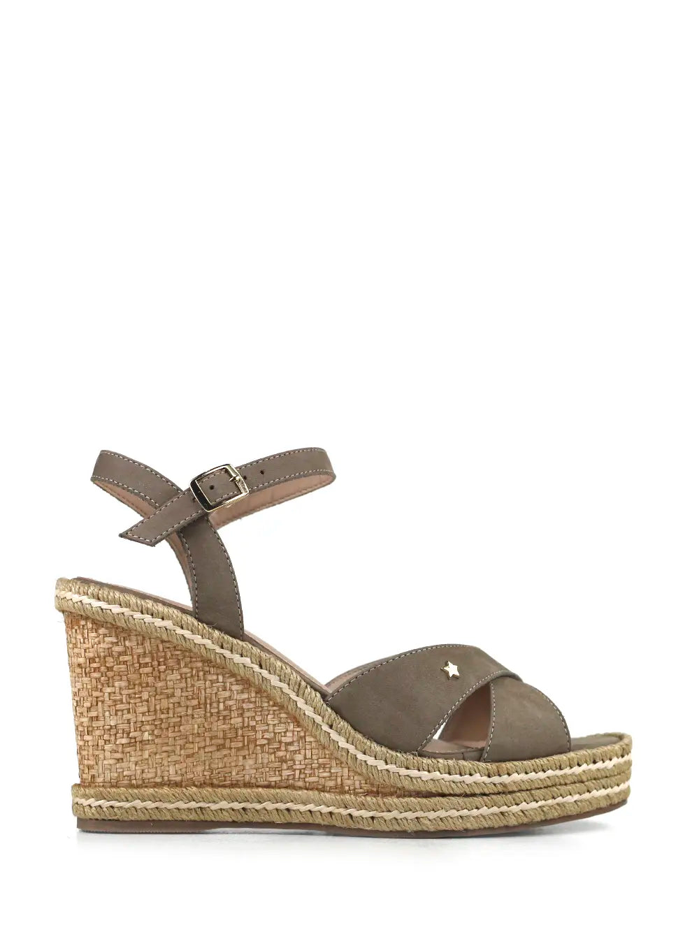 Sandalia de Ante Beige con Tiras Cruzadas