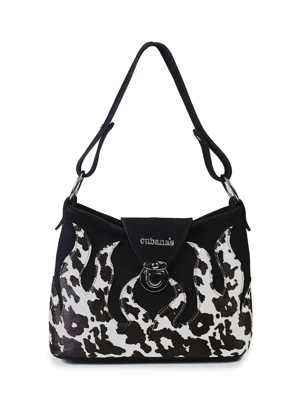 Black Suede and Cow Animal Print Bag