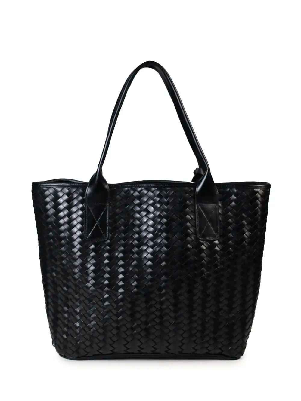 Mala Shopper Preta em Pele Entrançada