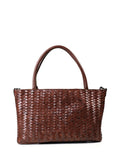 Sac Midi en Cuir Marron Tressé