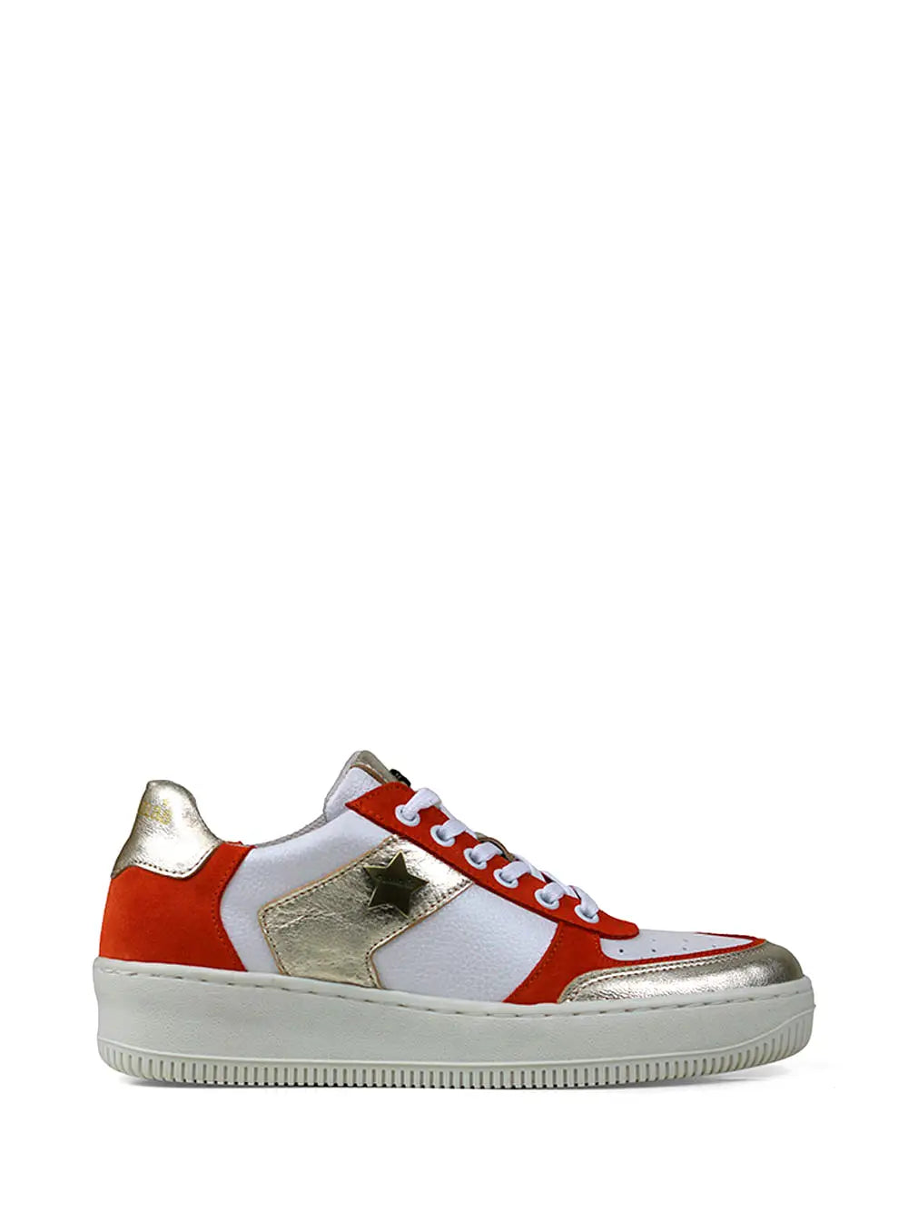 Zapatillas de Piel Naranja y Blanca con Suela Plana