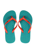 Green Slippers with Orange Stripes