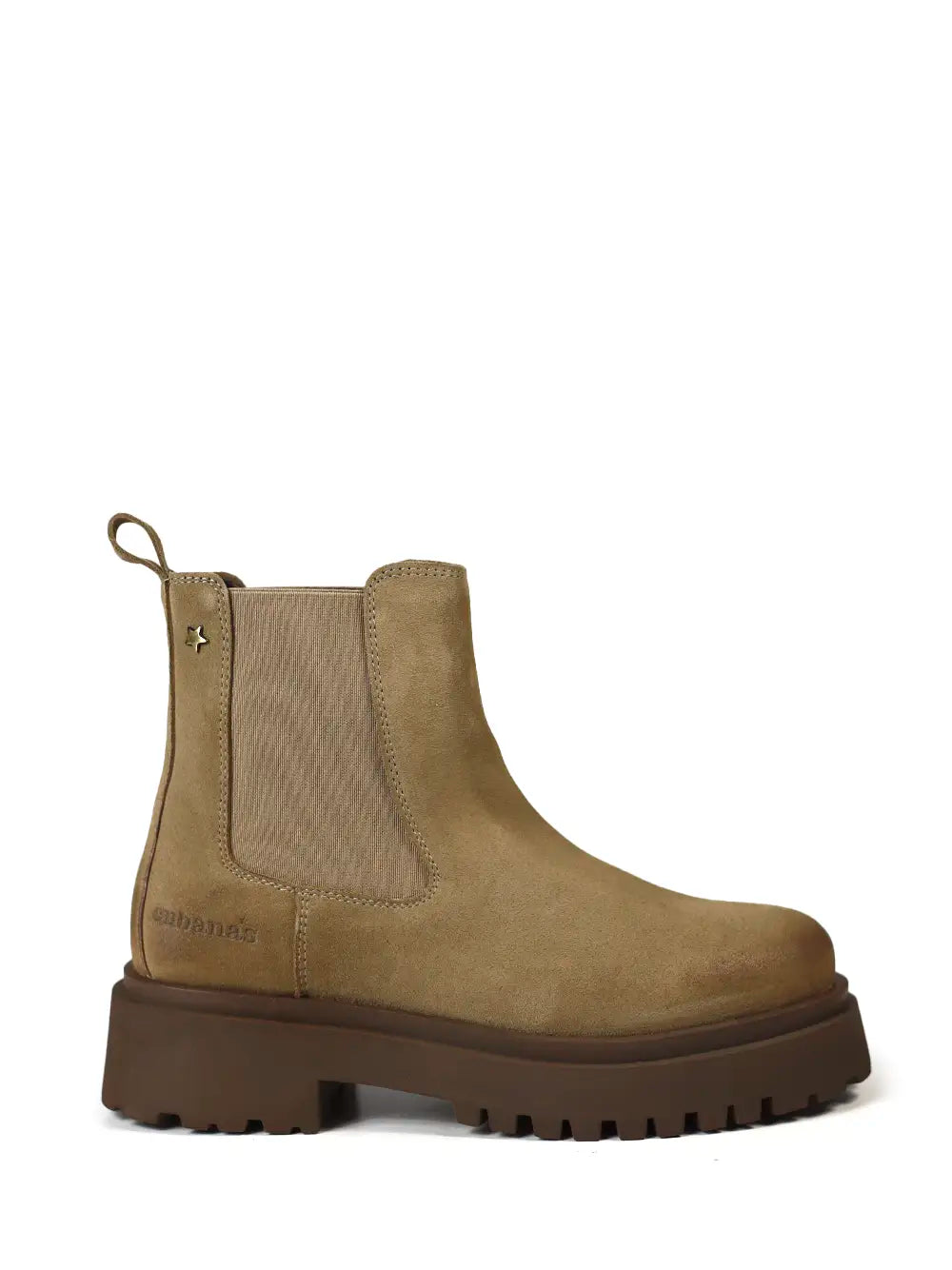 Beige suede boot with lug sole