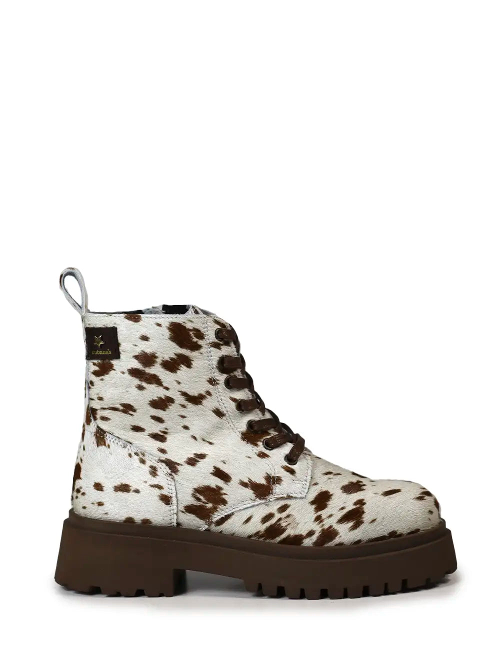 Bota Castanha em Animal Print de Vaca
