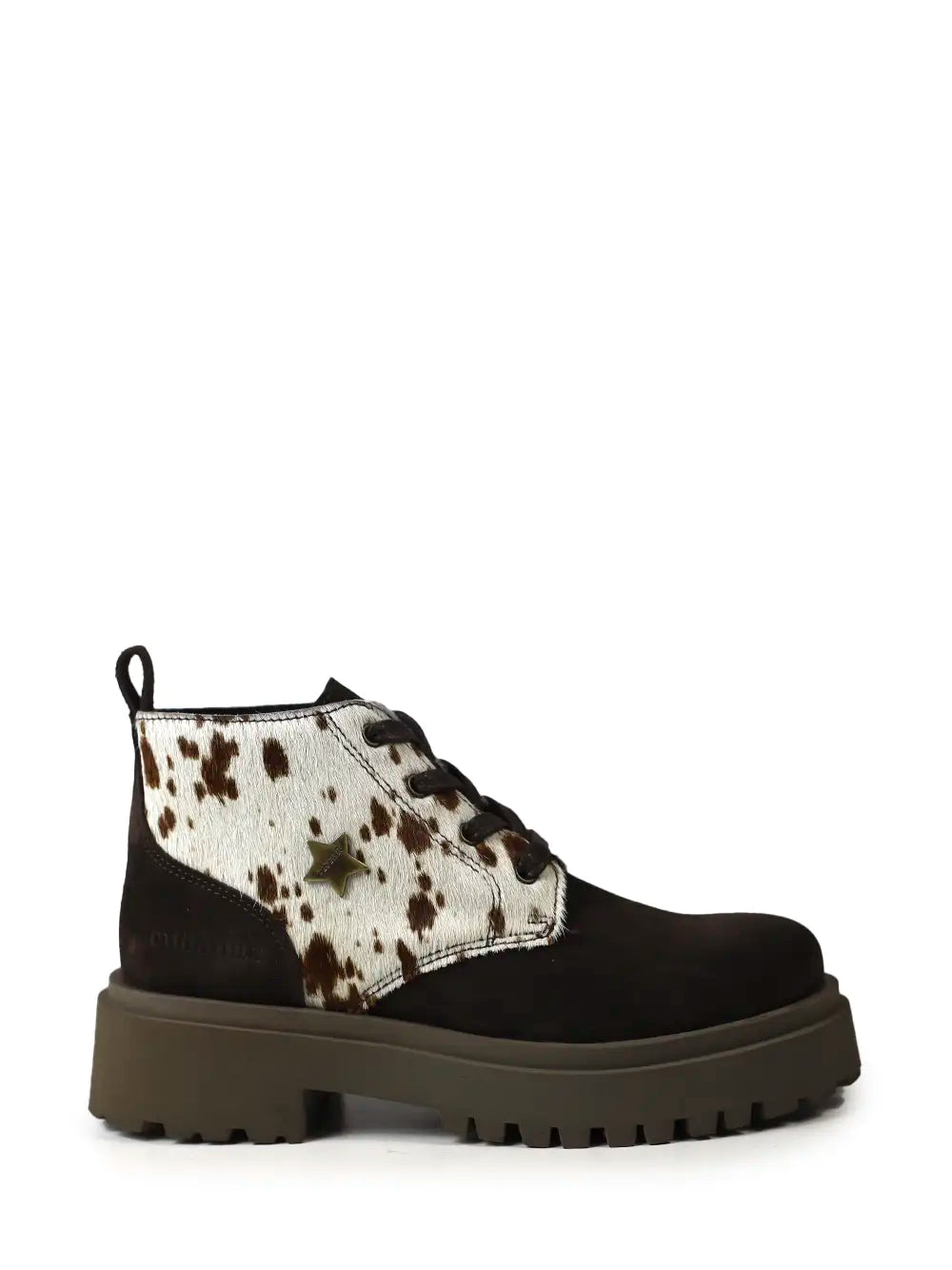 Brown Suede Boots with Cow Animal Print