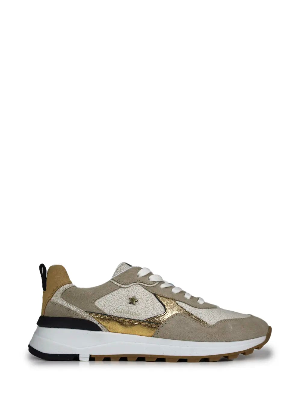 Beige Leather and Suede Trainers