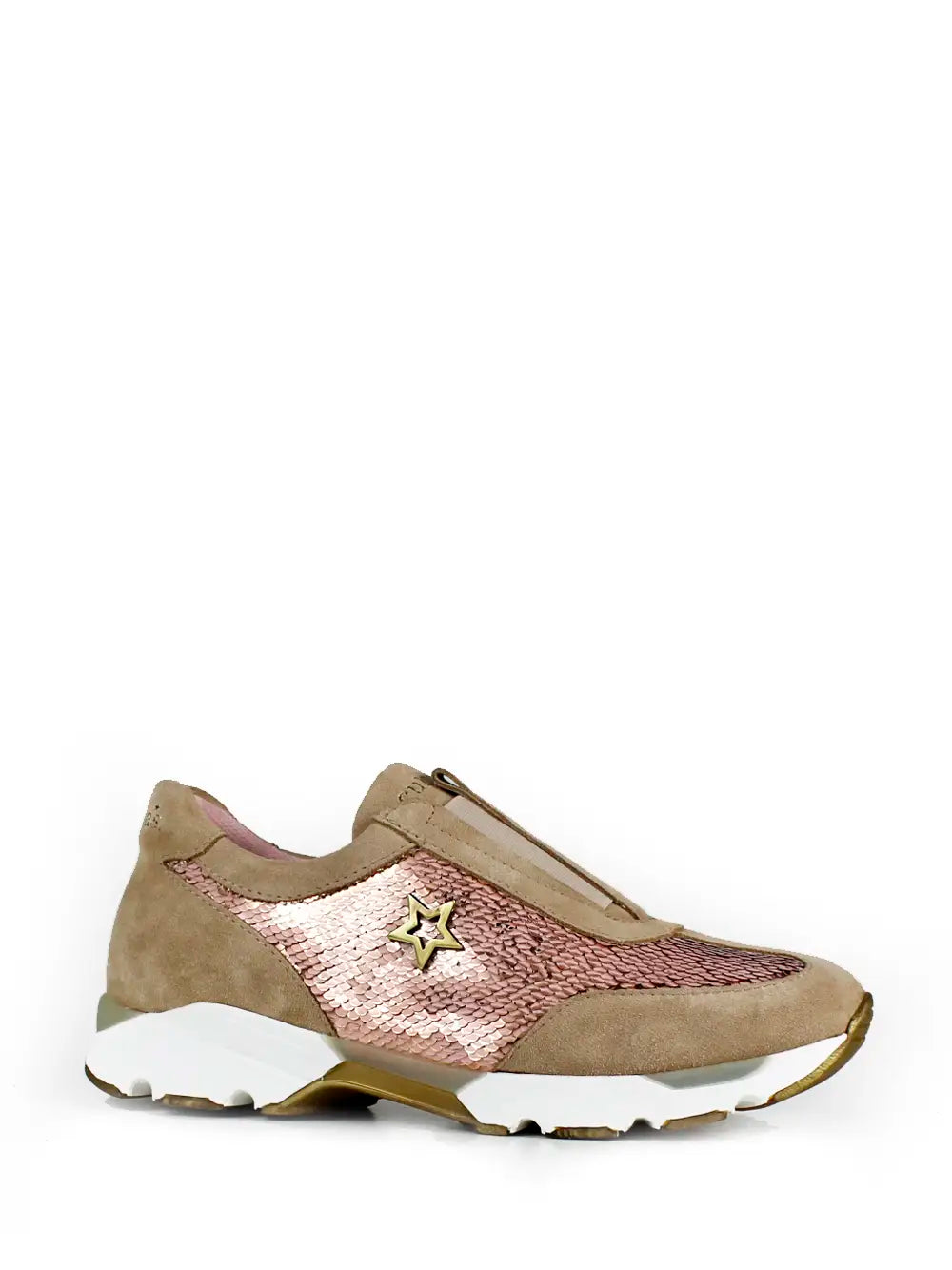 Beige Suede and Glitter Sneakers