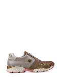 Zapatillas en Piel Beige Metalizada y Detalle de Purpurina