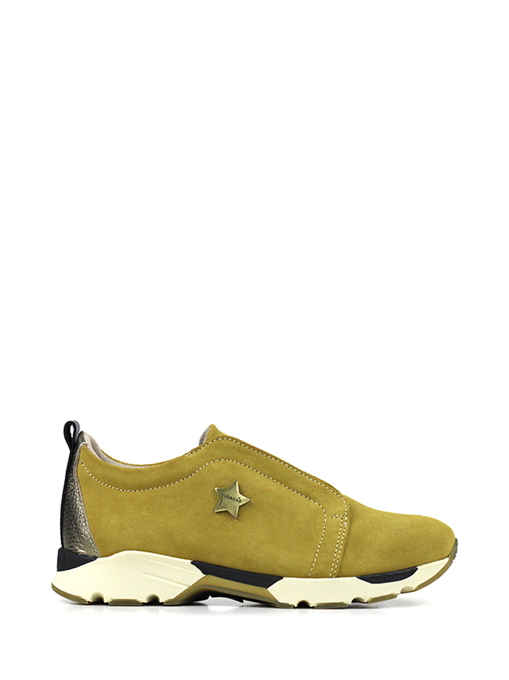 Yellow Suede Sneakers with Metallic Elastic