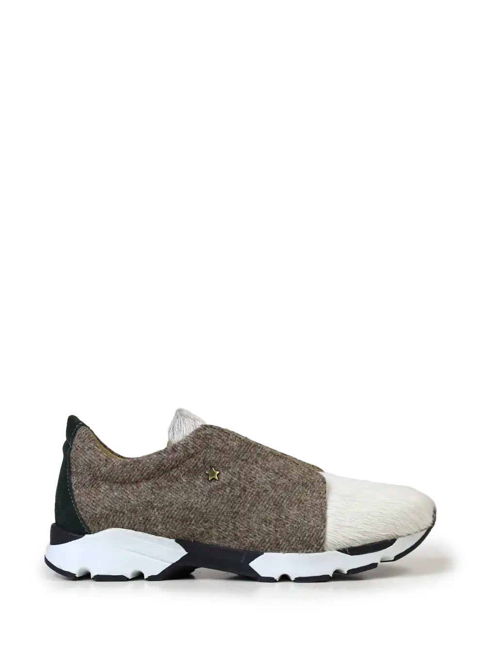 Ténis em Burel Cinzento e Pelo Branco