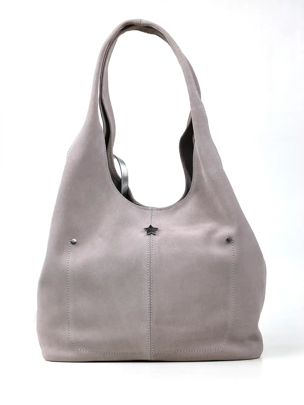 Gray Suede Shopper Shoulder Bag