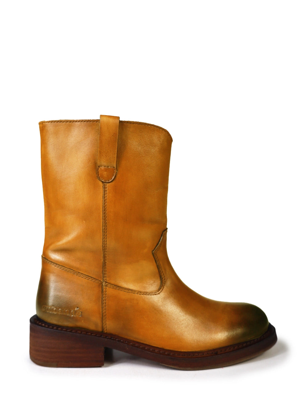 Bota em Pele Camel e Cano Alto