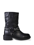 Bota Preta em Pele com Tachas e Cano Alto