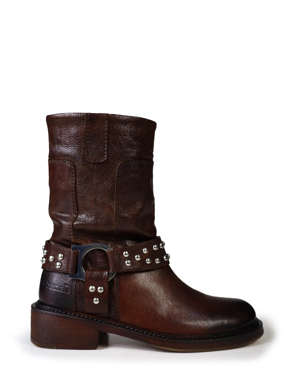 Bota Castanha Cano Alto com Tachas