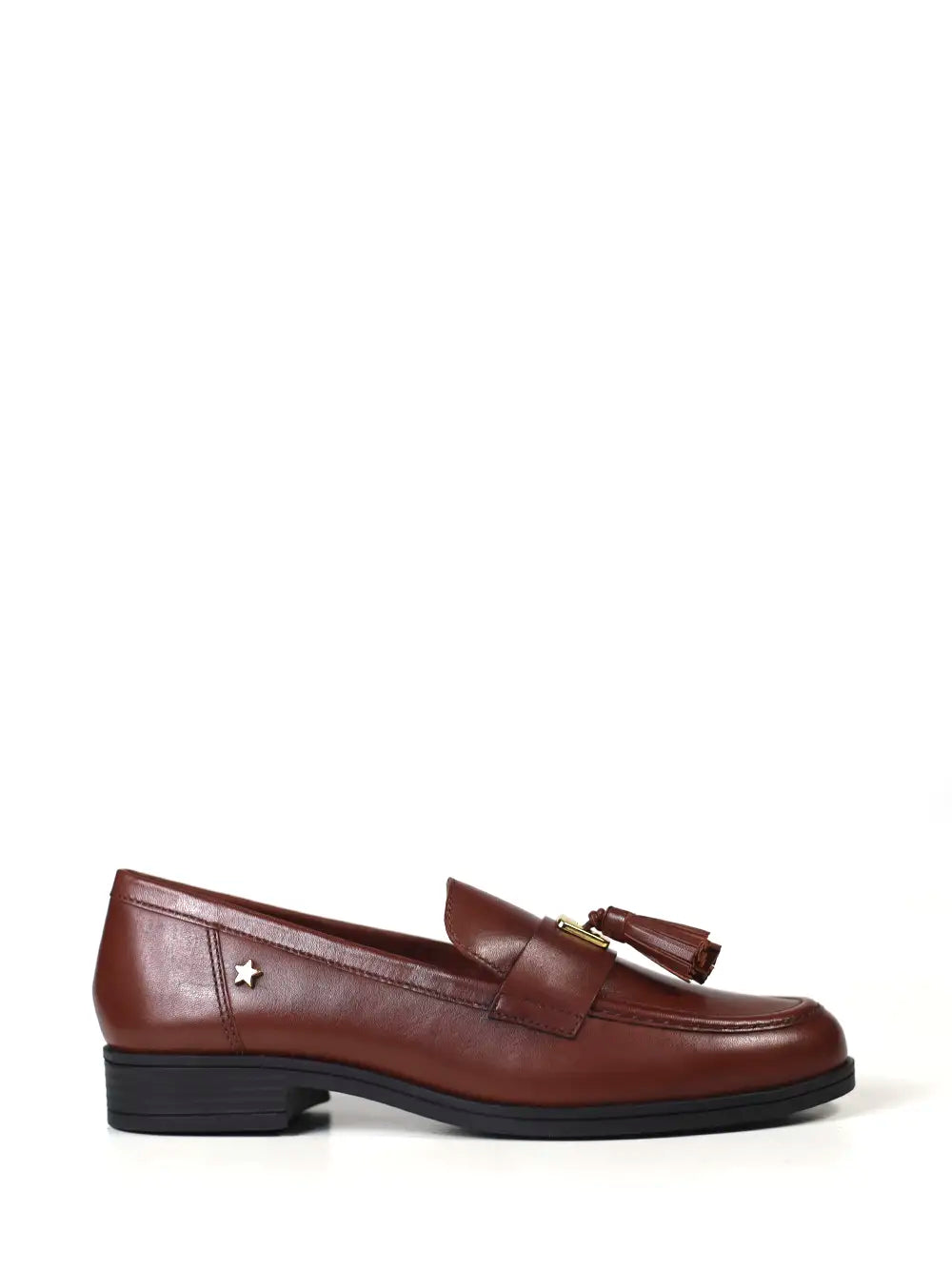 Brown Leather Loafer with Fringe Detail