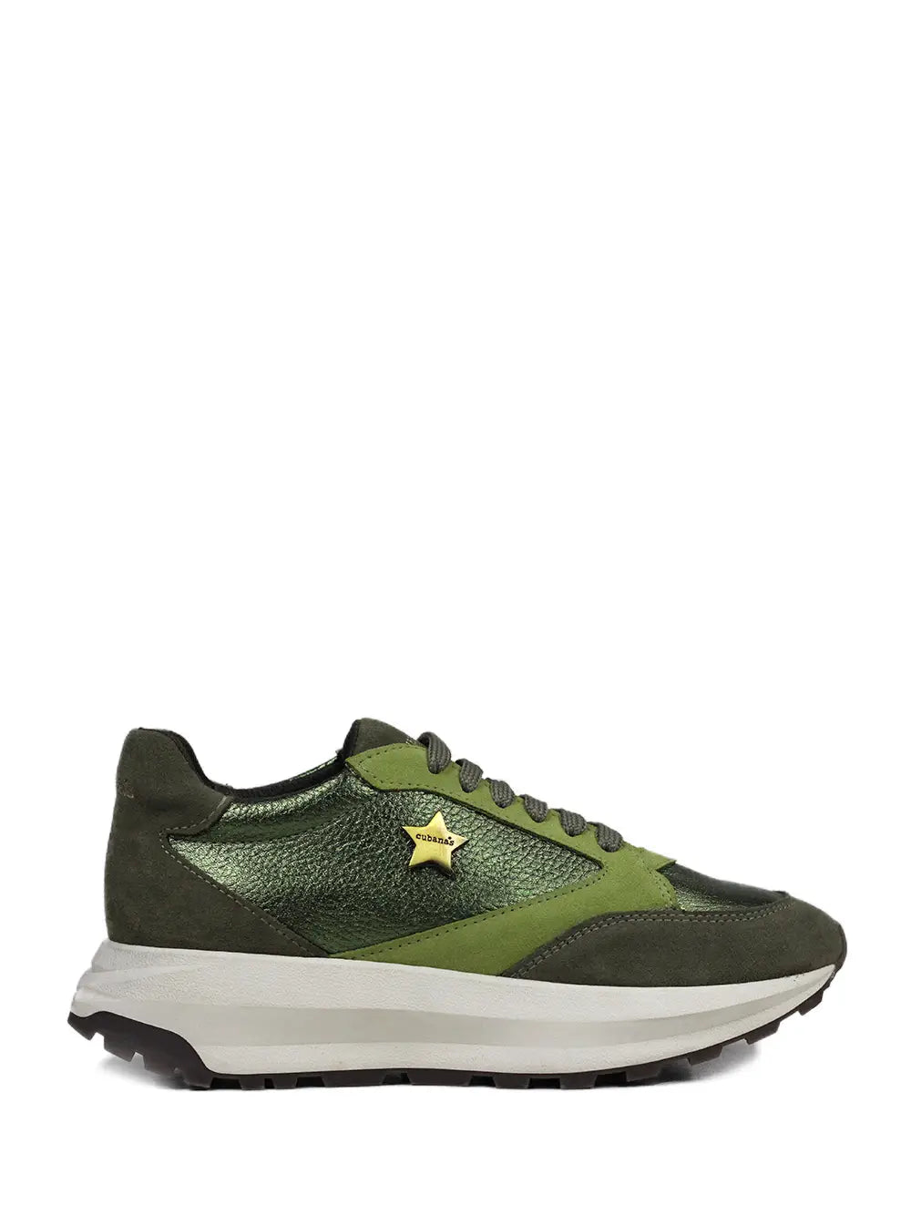 Green Leather Sneakers with Chunky Soles
