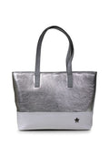 Bolso Shopper en Piel Metalizada Plateada