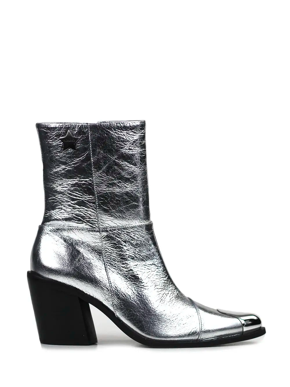 Silver Leather Boot with Metal Toe Cap