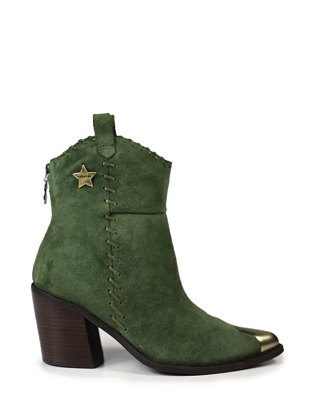 Grüner Wildlederstiefel mit Metallkappe