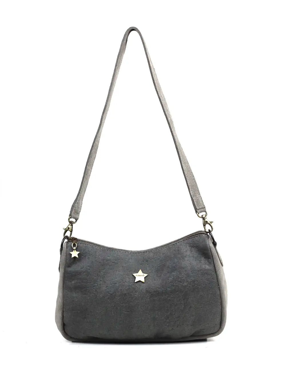 Grey Suede Bag with Shoulder Strap