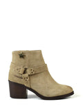 Beige Suede Ankle Boot with Block Heel