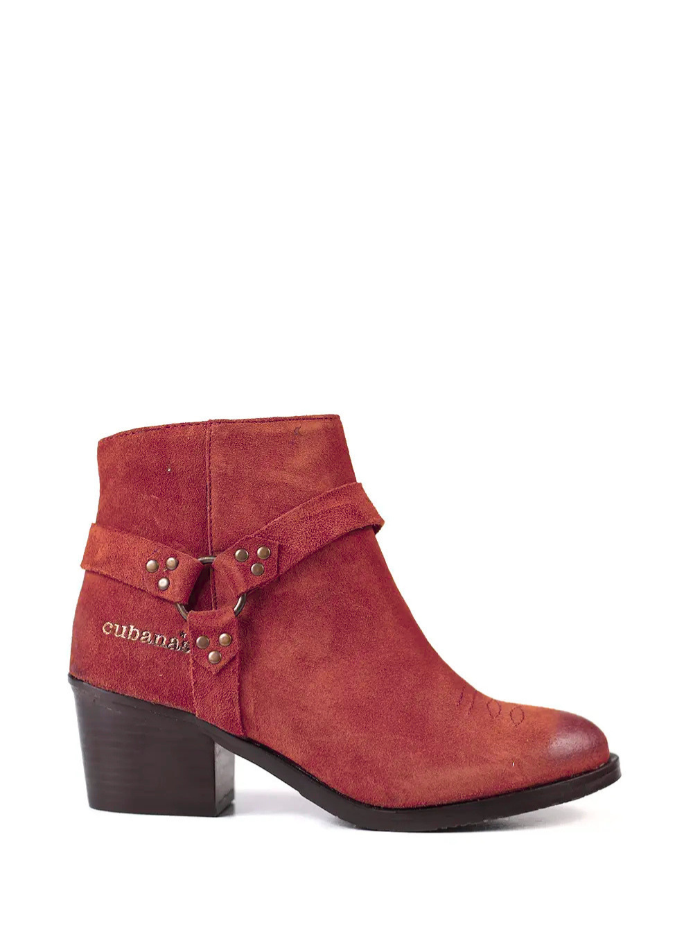 Kamelfarbener Wildlederstiefel mit Blockabsatz