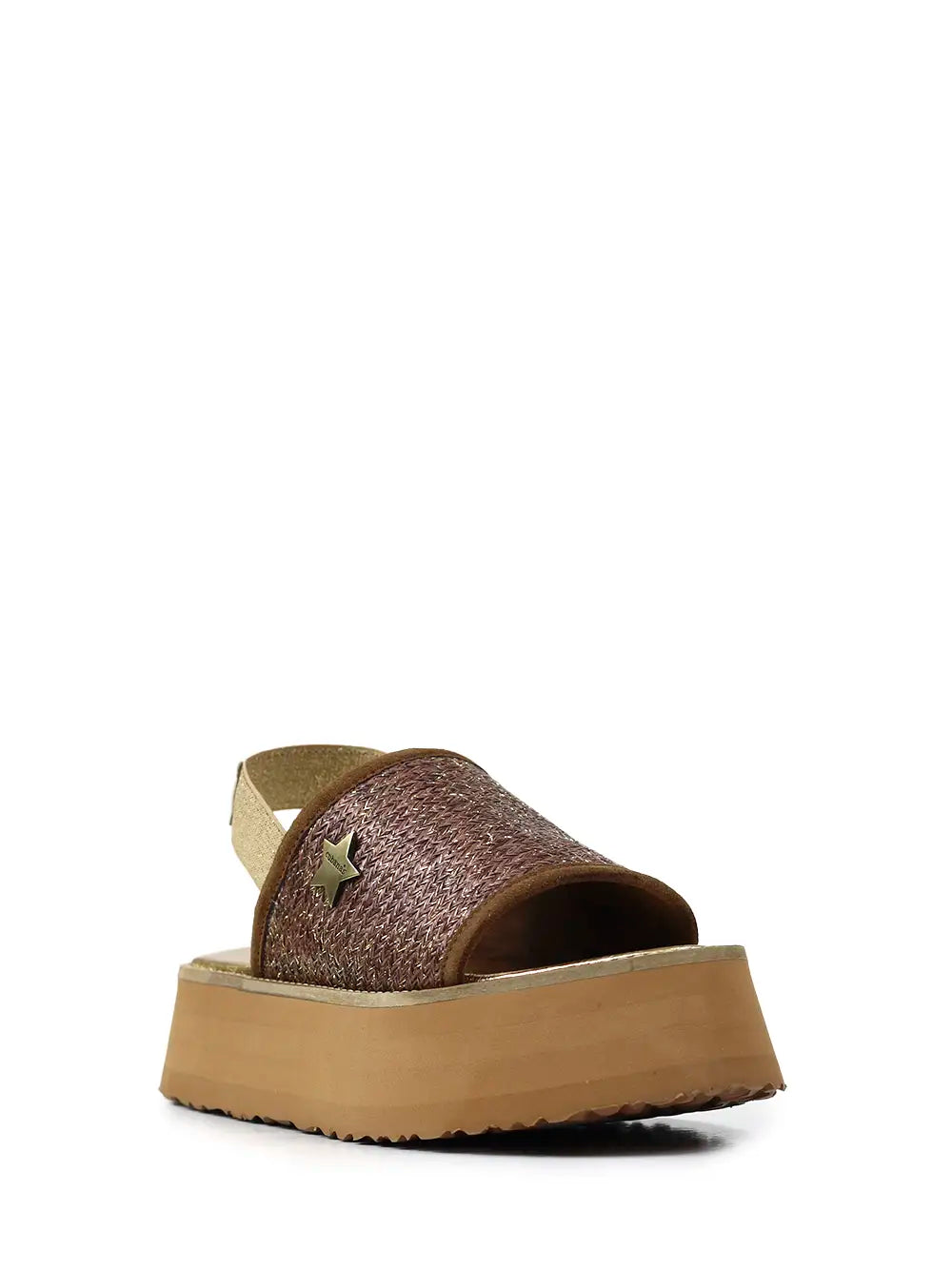 Brown Glitter Fabric Platform Sandals