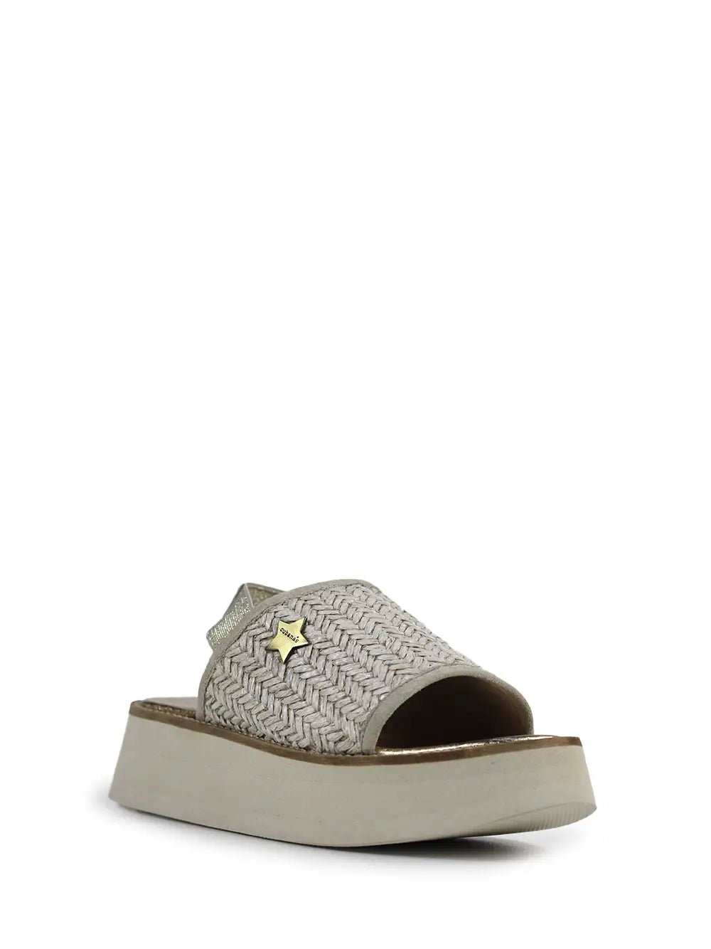 Platform Sandals with Straw Effect in Beige