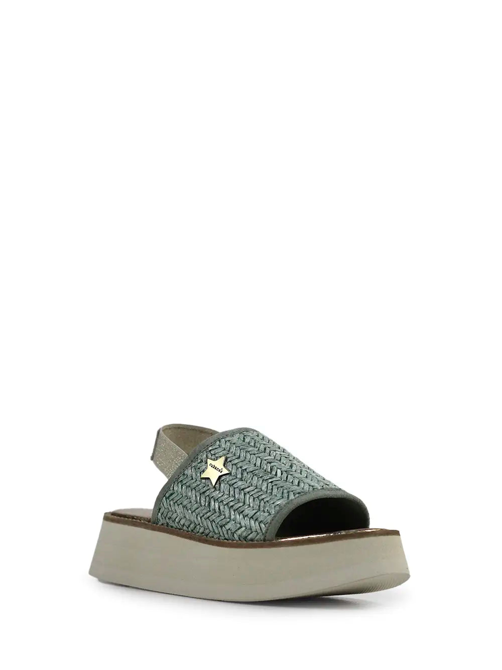 Platform Sandals with Straw Effect in Green