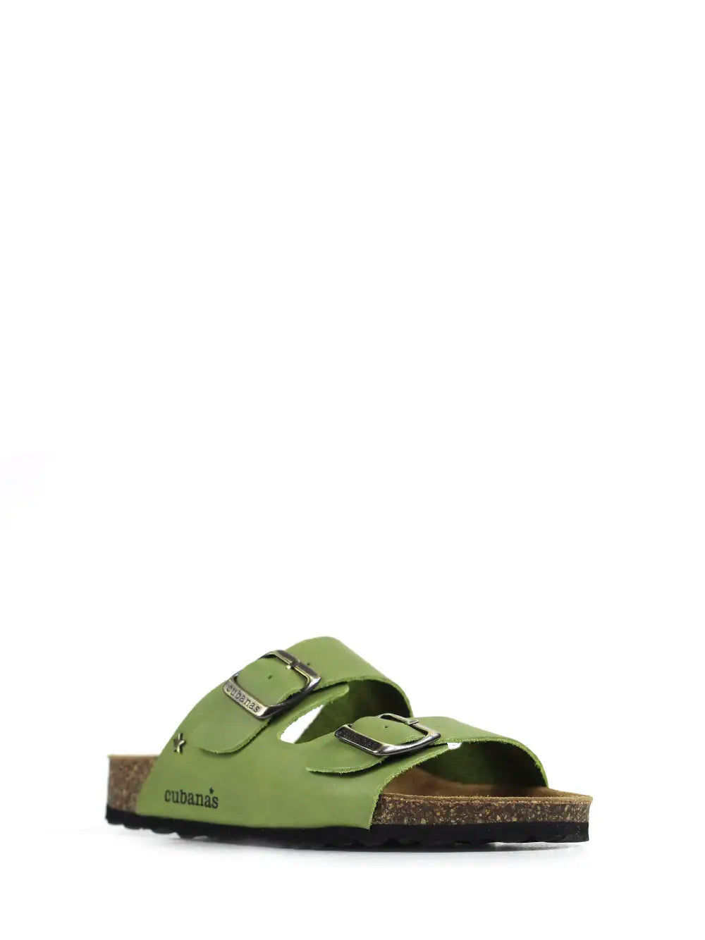 Amalia Green Leather Sandals with Two Straps