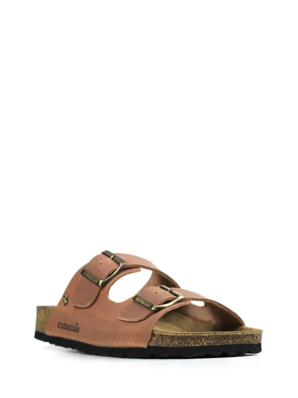 Men's Brown Leather Sandals with Two Straps