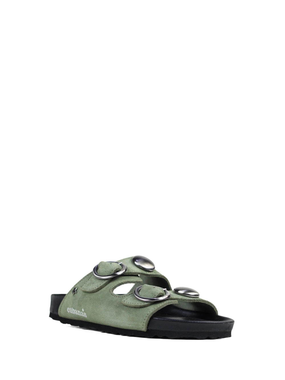 Sandália Amália em Camurça Verde e Tachas