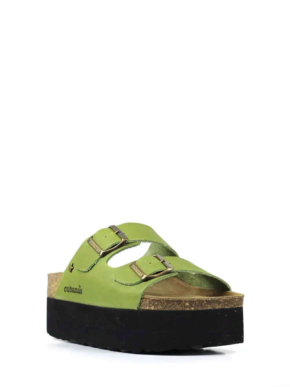 Sandália Amália em Pele Verde e Plataforma