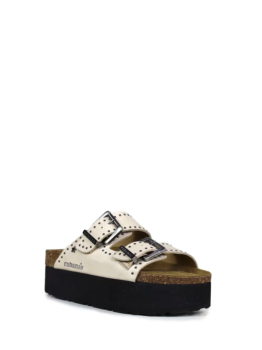 Sandalia Amália Plataforma de Piel Off-White y Tachuelas