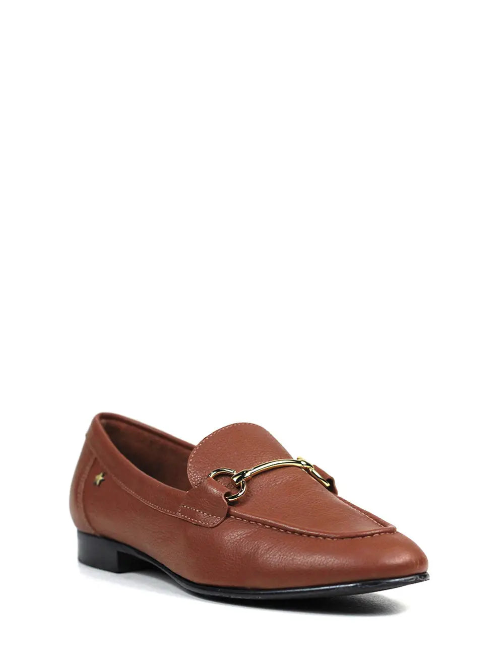 Mocassín Plano Marrón de Piel y Metal Dorado