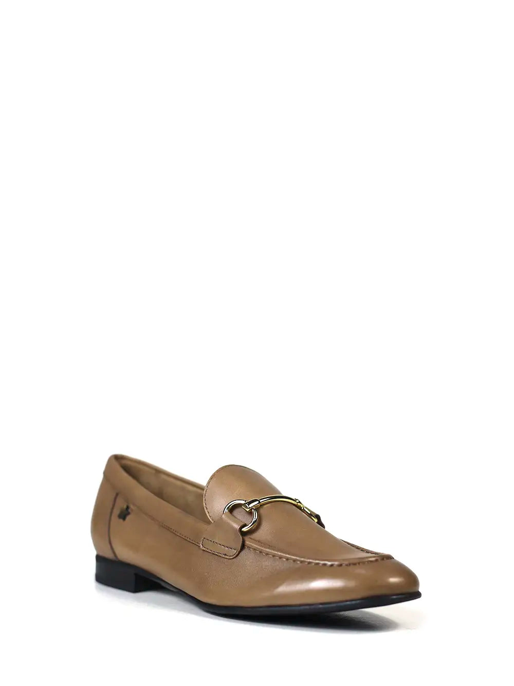 Loafer em Pele Camel e Metal