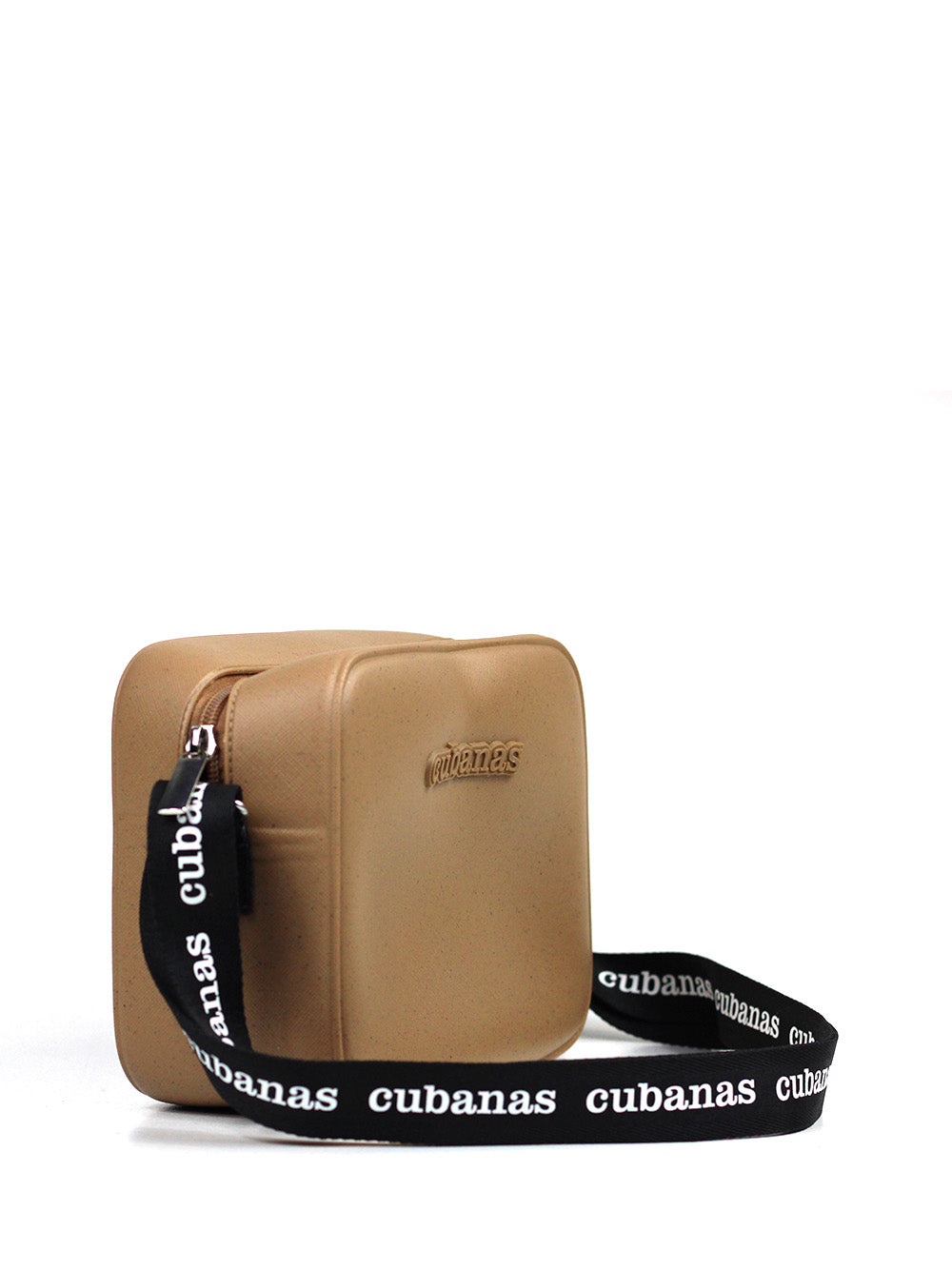Bolso de PVC beige y asa cubana