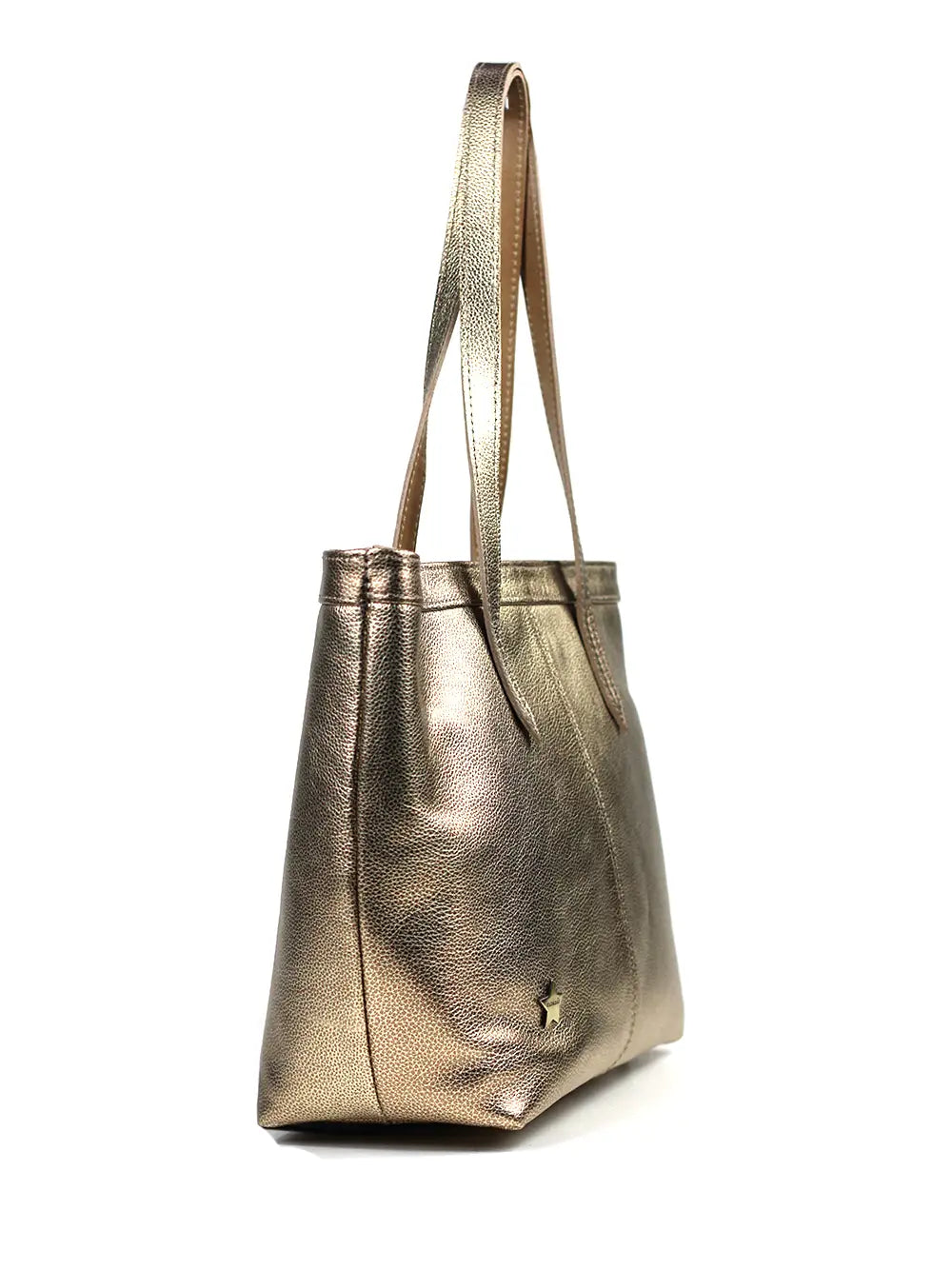 Bolso Shopper de Piel Dorada y Asa de Hombro