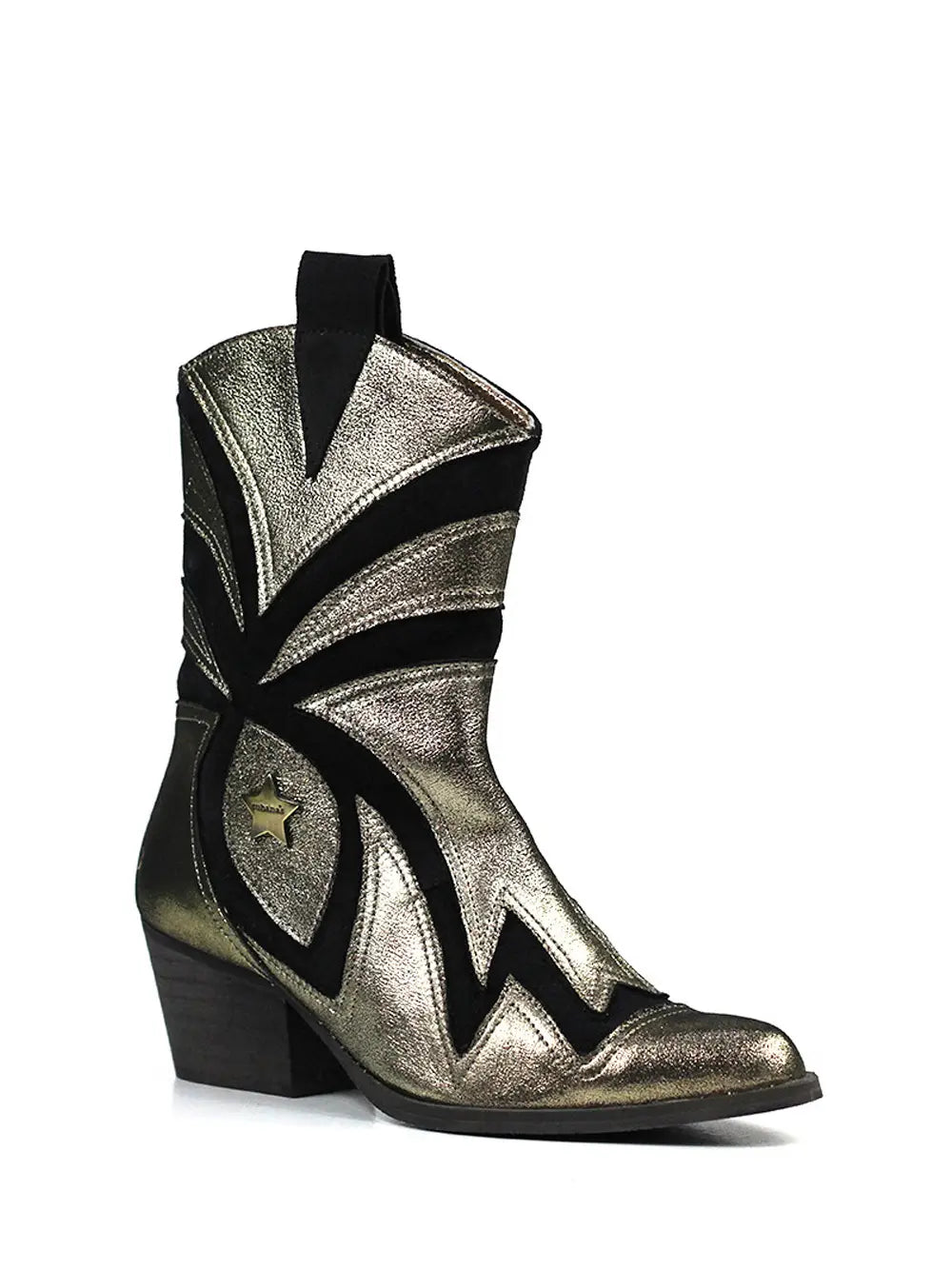 Bota de Piel Dorada y Detalles de Ante Negro