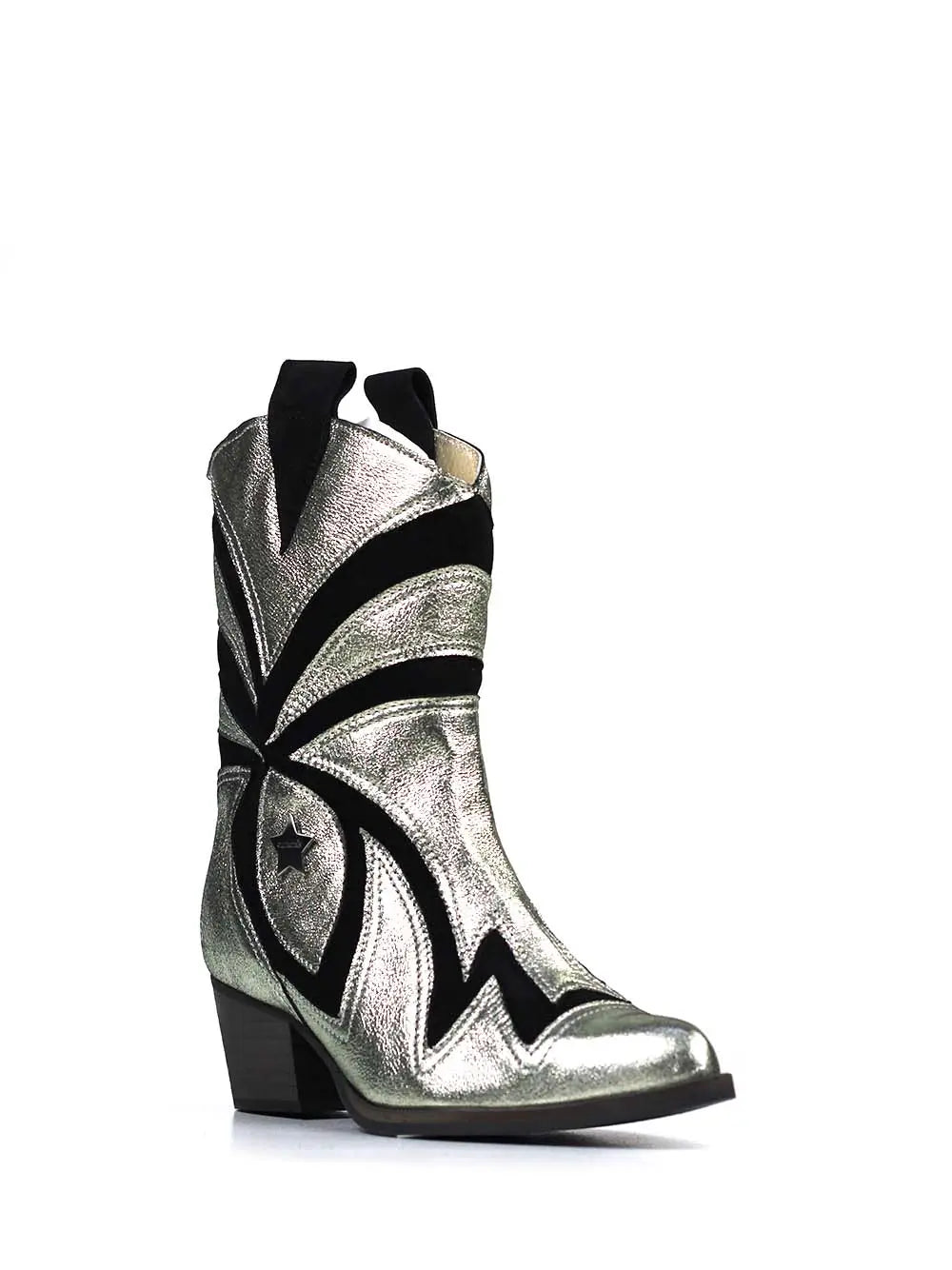 Botte en cuir argenté et daim noir