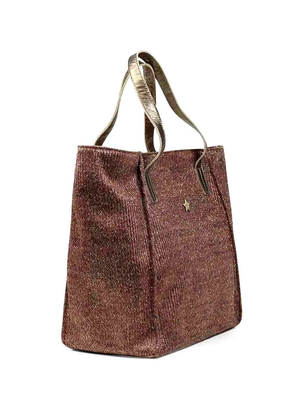 Brown Fabric Shopper Bag with Glitter