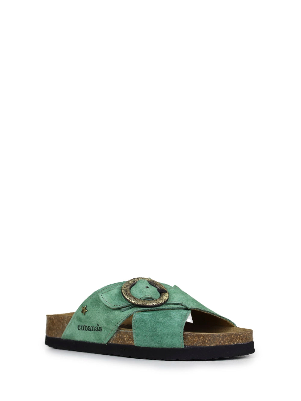 Carmo Sandal in Green Suede with Criss-Cross Straps